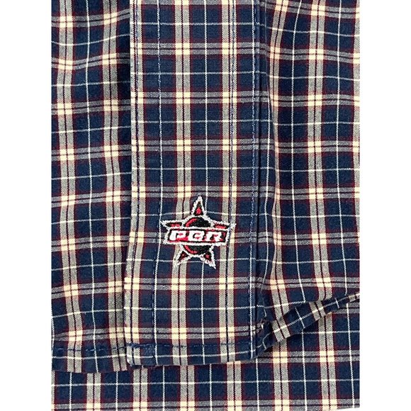 Wrangler PBR Men's Long Sleeve Rodeo Shirt Blue Red Cream Western No Size Tag - Picture 4 of 6
